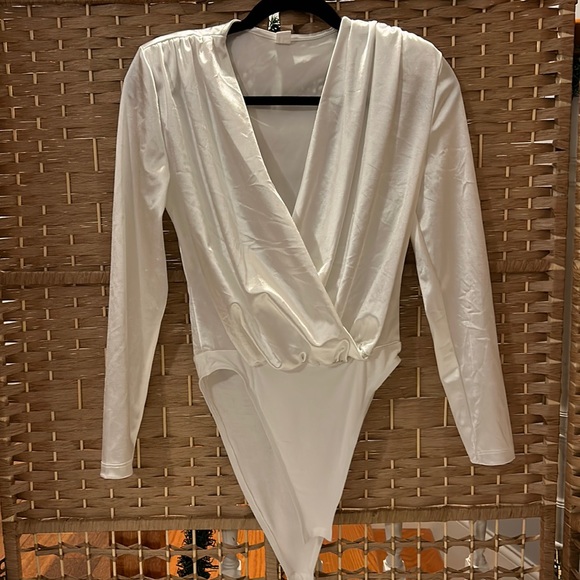 SHEIN Tops - Shein White silk Long Sleeve Bodysuit